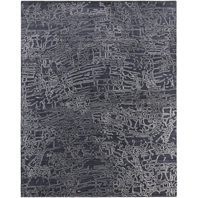 Tapis noir / gris / ivoire en chenille tissé à la machine Jamonie
