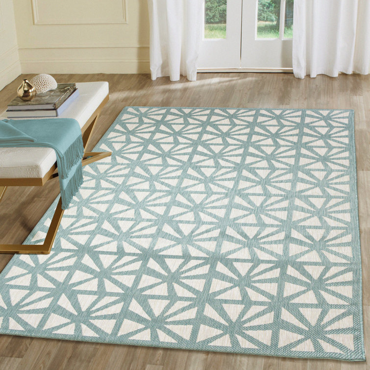 Joss & Main Greta Geometric Handmade Flatweave Polypropylene Indoor / Outdoor Area Rug in Winter White/Twilight Blue/Tempest Rug Size: Rectangle 9' x 12