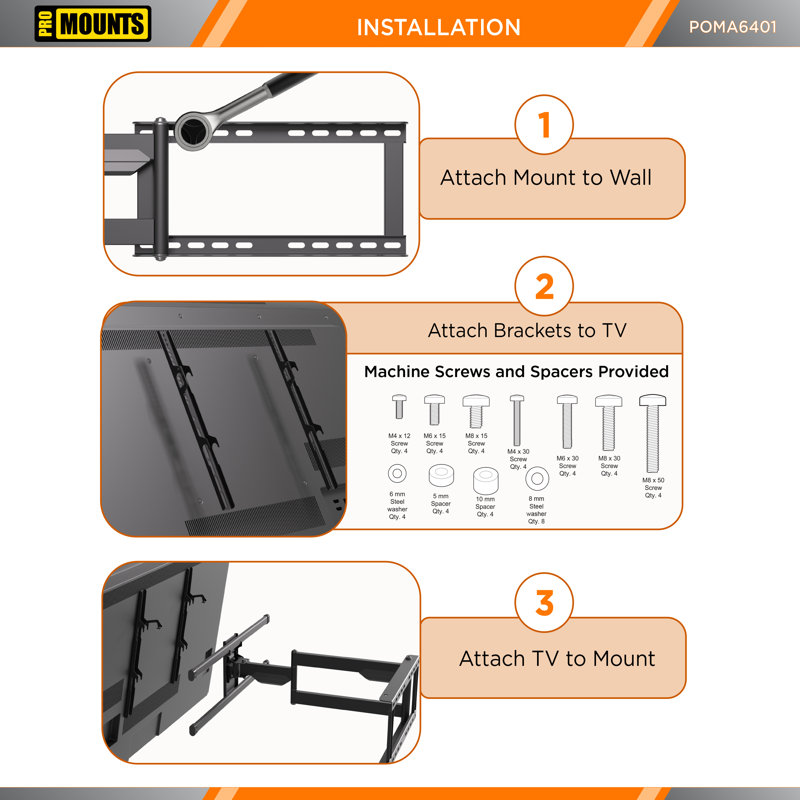 Black Full Motion Outdoor TV Wall Mount for 32"-75" Screens