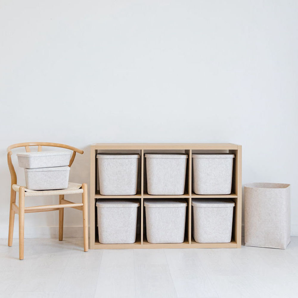 Sculpted Felt Storage Bin with Lid, Stone