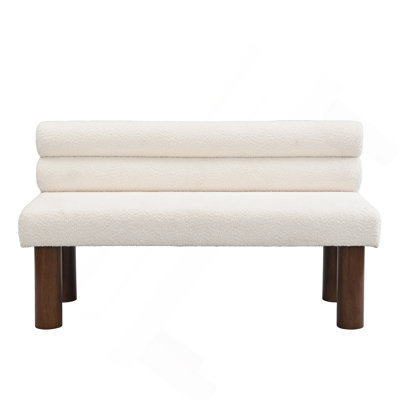 Upholstered Dining Bench, End Of Bed, Entryway Bench, Boucle Ottoman For Dining Room, Bedroom, Living Room, Rubber Wood Leg