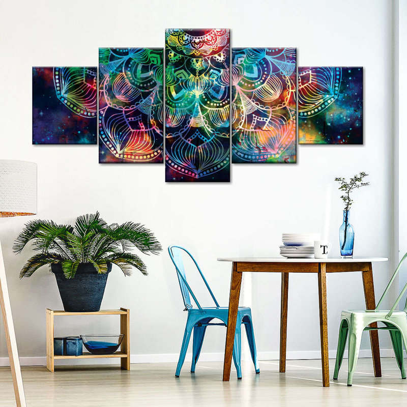 «Mandala Celestial Mandala», ensemble de 5 pièces sur toile par NirvanaDesigns, H 24 po x l 55 po x P 1,25 po