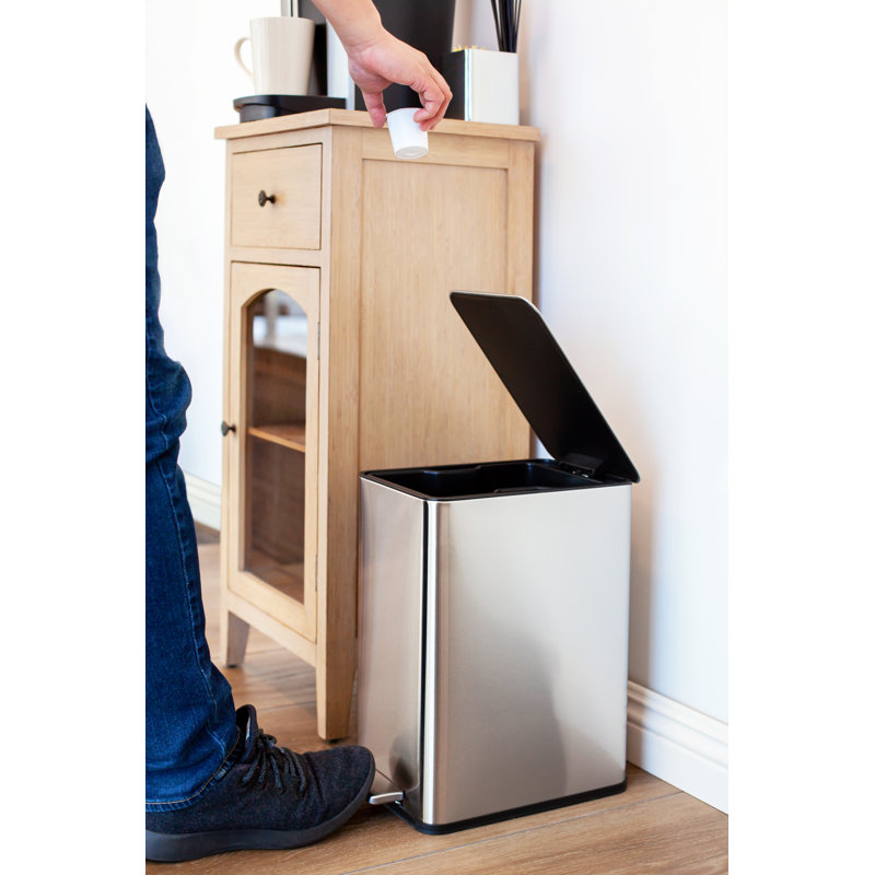 Slim Silver Stainless Steel Pedal Trash Can 2.6 Gallons