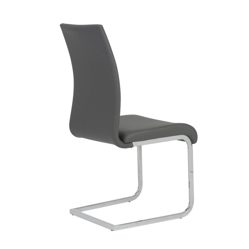Ensemble de quatre chaises d'appoint de salle à manger rembourrées en cuir gris et argent, Gris