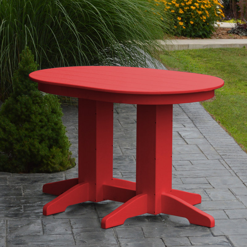 Nettie Oval Outdoor Dining Table With Umbrella Hole , in. W 33'' in. D, Bright Red, 33" W x 48" L x 32" H