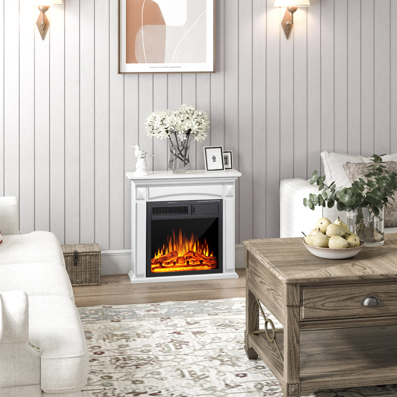 26.58''W 25"H 8.07"D Freestanding Electric Fireplace With Remote Control., Pearl White