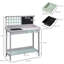 Solid Fir Wood Potting Bench with Sink, Chalkboard & Drawer, 92 x 42.5 x 119.5 cm Garden Potting Workstation with Lattice Back & Lower Storage Shelf