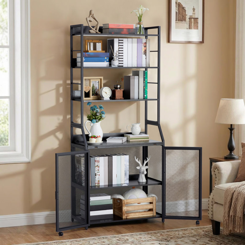 70 inch Black 2 in 1 Home Office Desk Bookshelf Sturdy Metal Frame & Particle Board for Small Spaces, Black