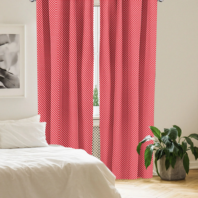 Red and White Polka Dot Light Filtering Rod Pocket Curtain Pair