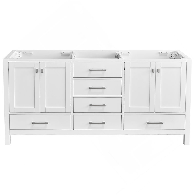 Meuble-lavabo 72 po, armoire de rangement en bois massif, comptoir de meuble-lavabo autoportant avec double cuve