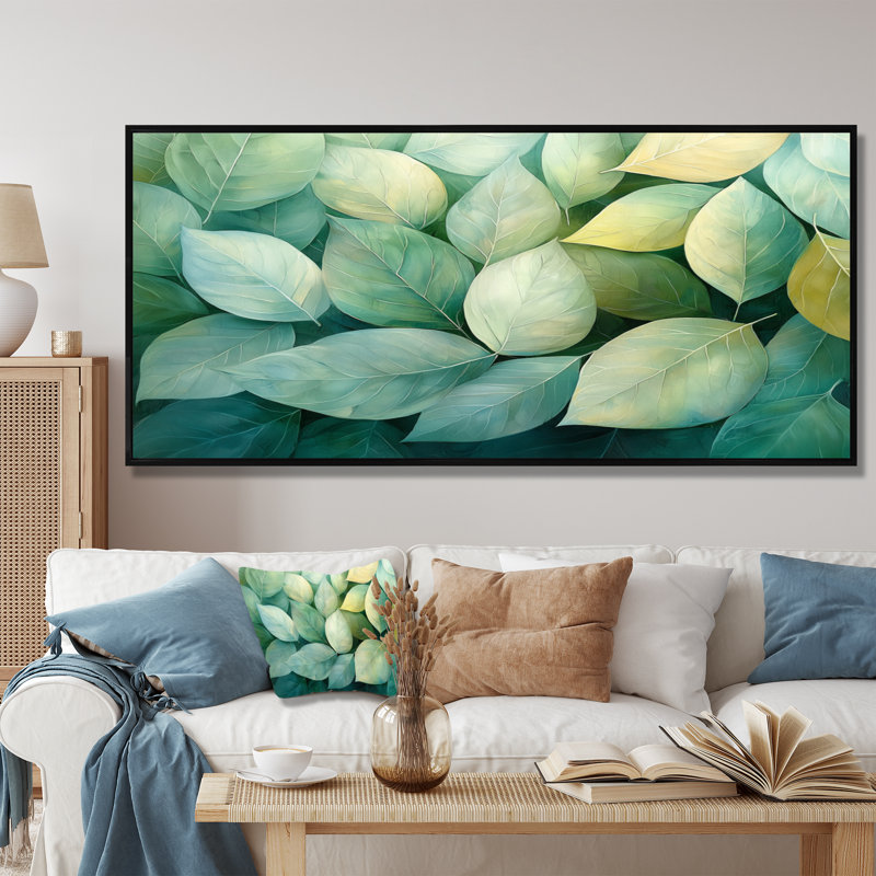 Irènej feuilles transparentes mosaïque nature collage II - feuilles, art mural, H 28 po x l 60 po, Cadre flottant, Noir