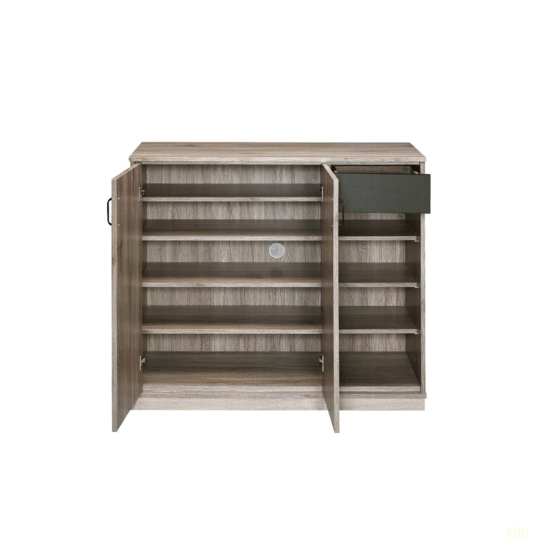 Rustic Grey Oak 4-Shelf Shoe Cabinet