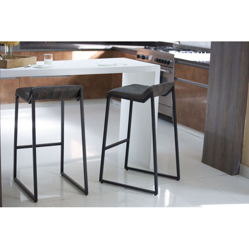 Martiana Upholstered Counter Stool with Metal Frame, Slate Gray