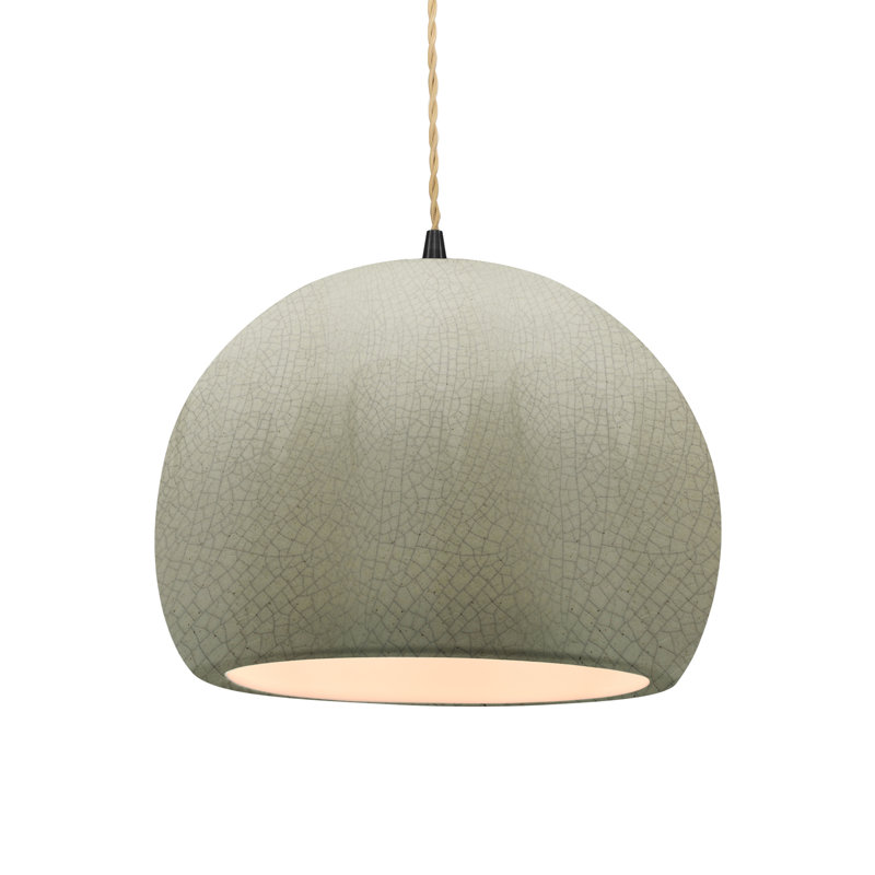 Luminaire suspendu simple à 1 lumière Aschwin - DEL, H 9,25 po x l 12,25 po x P 12,25 po, Craquelure vert céladon, Noir mat