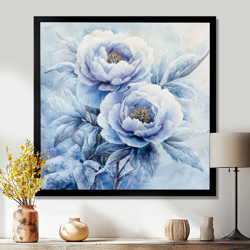 Pivoine bleue glacée - art mural pivoines, Reproduction encadrée d'une seule photo, Noir, noir, noir, noir, H 16 po x l 16 po