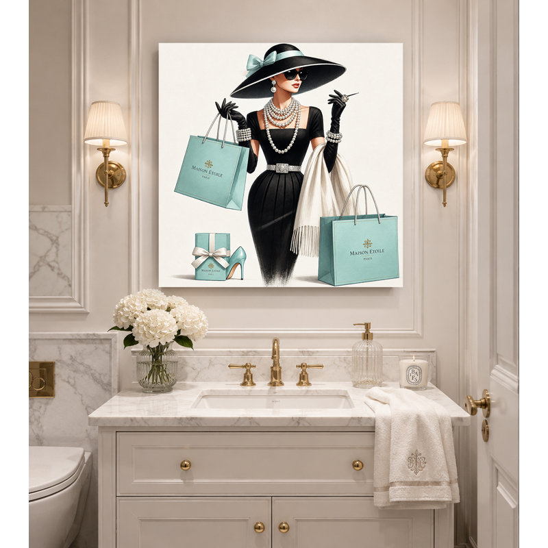 Luxury Stroll: Tiffany-Inspired Glam Canvas Wall Art, 30" H x 30" W x 1.5" D