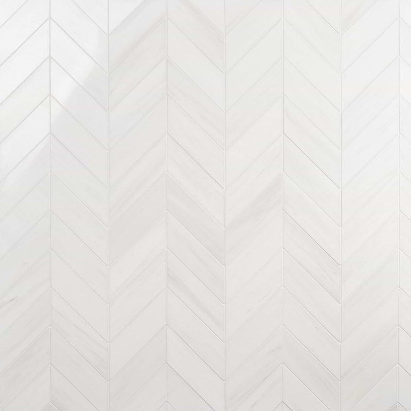 Bianco Dolomite 3x12 Chevron Polished Marble Tile