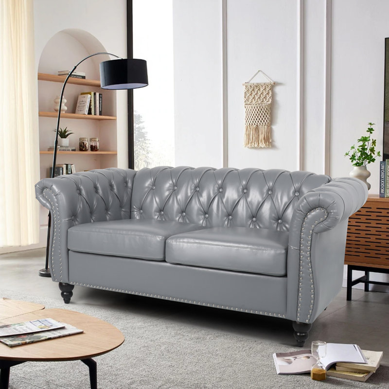62'' Faux Leather Loveseat, Gray