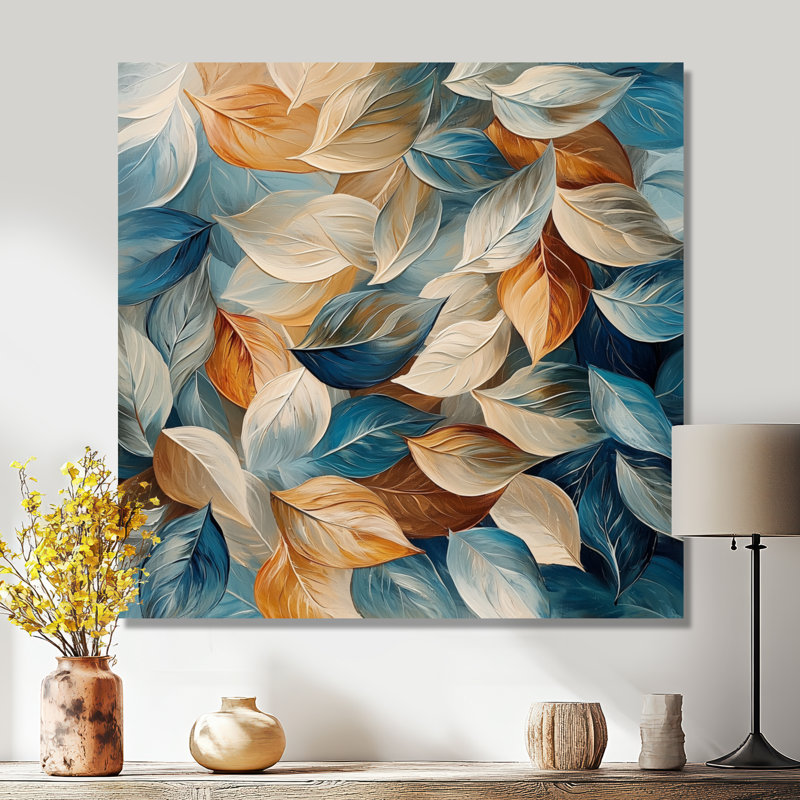«Wind Blown Almond Leaves II - Leaves», impression sur métal, H 16 po x l 16 po