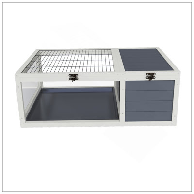 39.5 Inch Wood Tortoise House Indoor Turtle Habitat Reptile Cage With 2 Removable Waterproof Trays For Small Animals