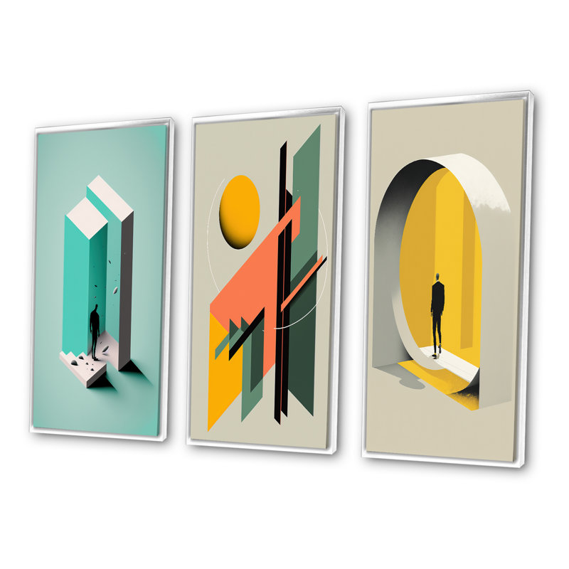 «Reality Of Essential Shapes», 3 pièces sur toile, Cadre flottant blanc, H 40 po x l 60 po