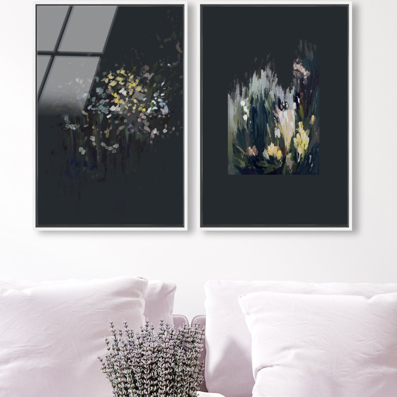 Midnight Flora Set Set by Oliver Gal, 17"H x 25"W, White Floater Frame