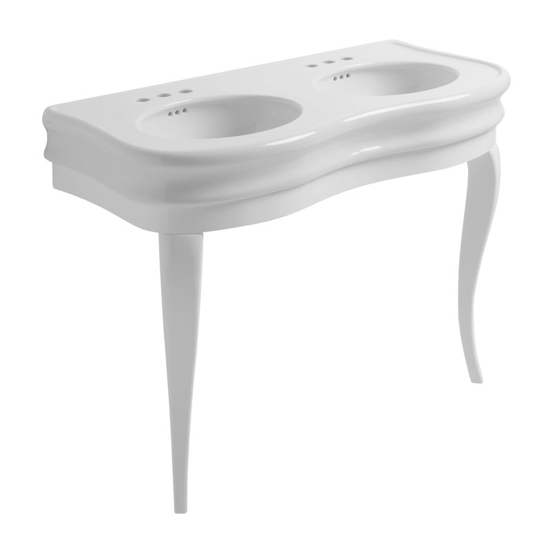 Lavabo de salle de bain console rectangulaire avec trop-plein, Blanc et blanc