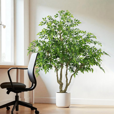 Arbre de banian artificiel de 7 pieds de haut avec tronc naturel et feuilles de soie réalistes, grande plante verte en pot d'imitation pour la décoration intérieure et extérieure de bureau à domicile, feuilles réalistes décorent la maison. 