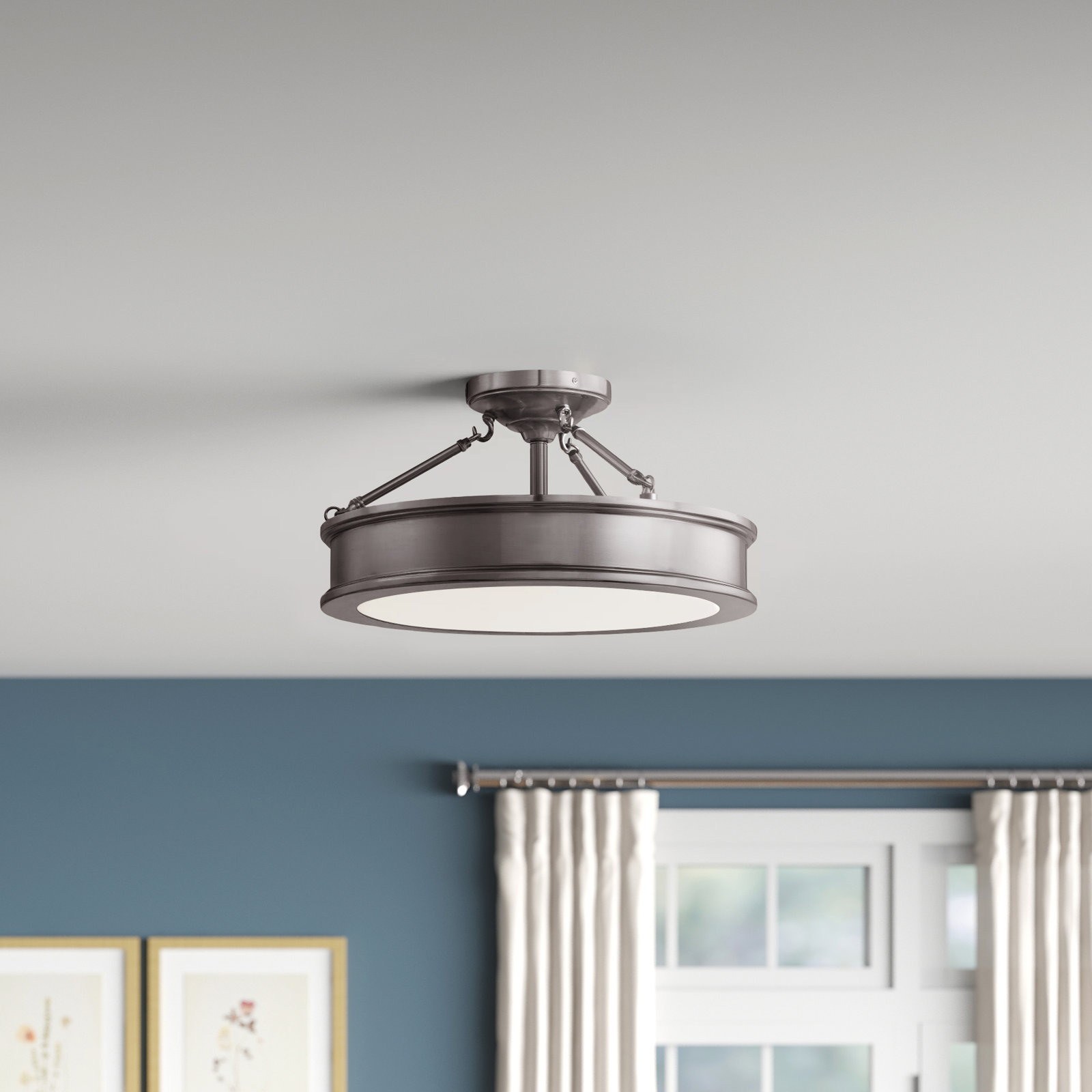 Everlee 3-Light Semi Flush Mount, Brushed Nickel