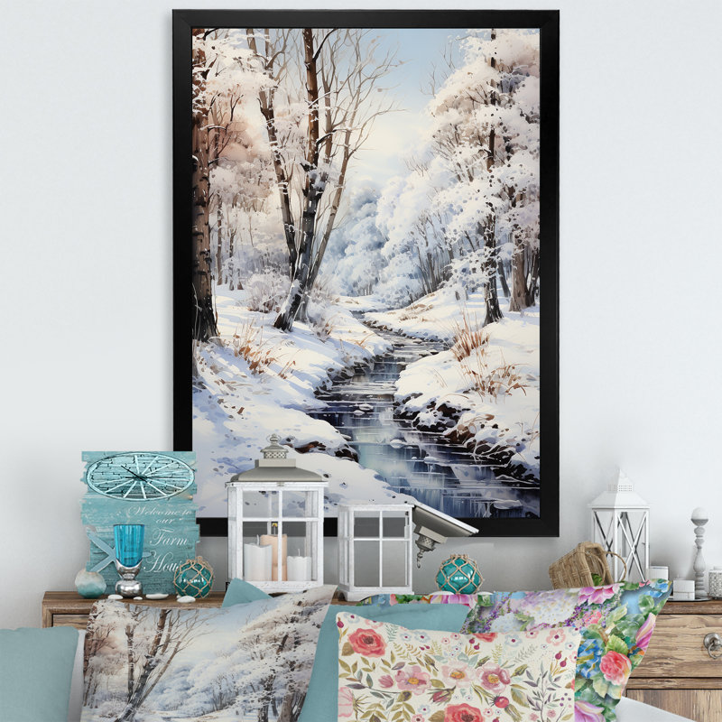 Snow Forest Wonderland - Imprimé, H 20 po x l 12 po x P 1 po, Cadre photo noir