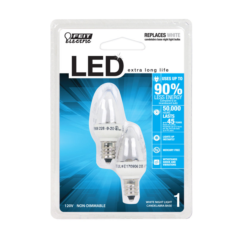 25 Watt Equivalent, C7 LED, Non-Dimmable Light Bulb, Cool White (3500K) E12 Base