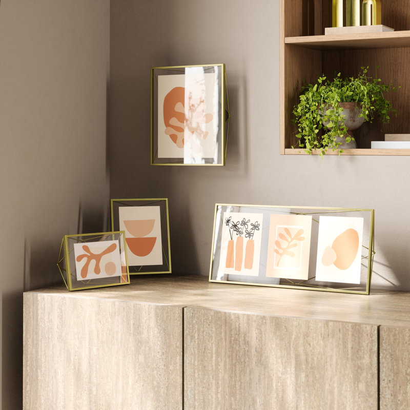 Matte Brass Geometric Floating Picture Frame, 8" x 6"