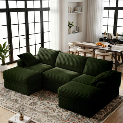 107" Cloud Modular Sectional Couch with 2 Ottomans, Modern Minimalist Upholstered Sofa, Comfort U Shaped Couch for Living Room, Deep Seat Corner Sofa with Under-Seat Storage, Easy Assembly Required
