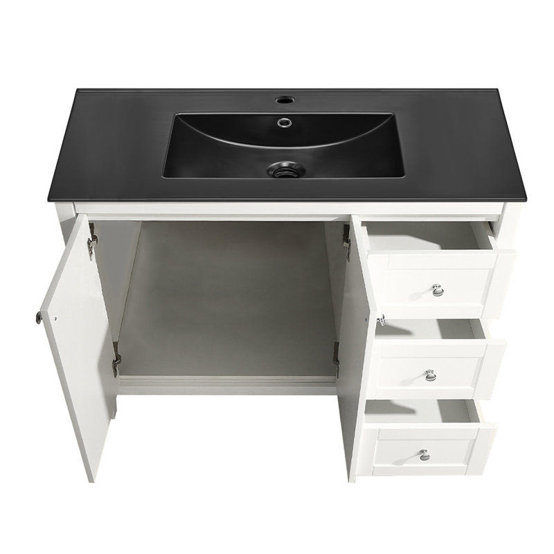 Meuble-lavabo blanc 48 po avec plateau en céramique noir Swiss Madison Cannes, Évier noir, 1 trou