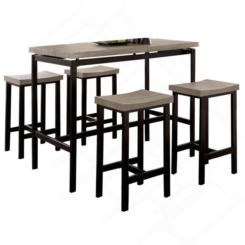 Ensemble de table à hauteur de comptoir 5 pièces 5 pièces Design gris et noir