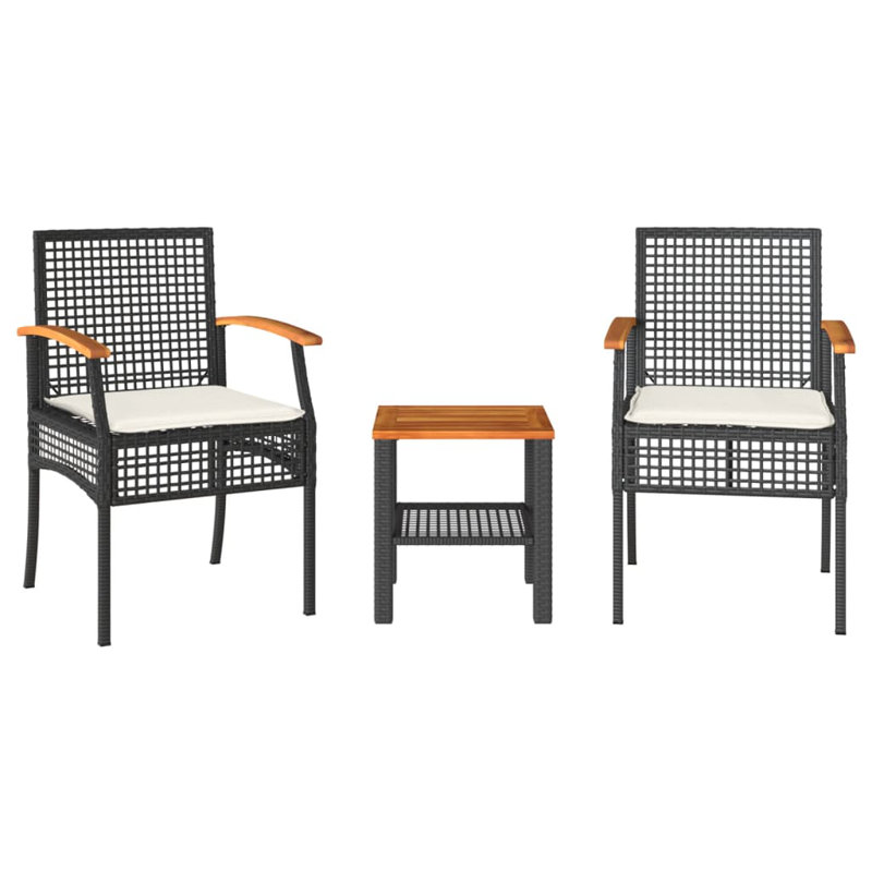 2 - Person Wicker Patio Dining Set with Square Table , Cushions Included, Beige, Black