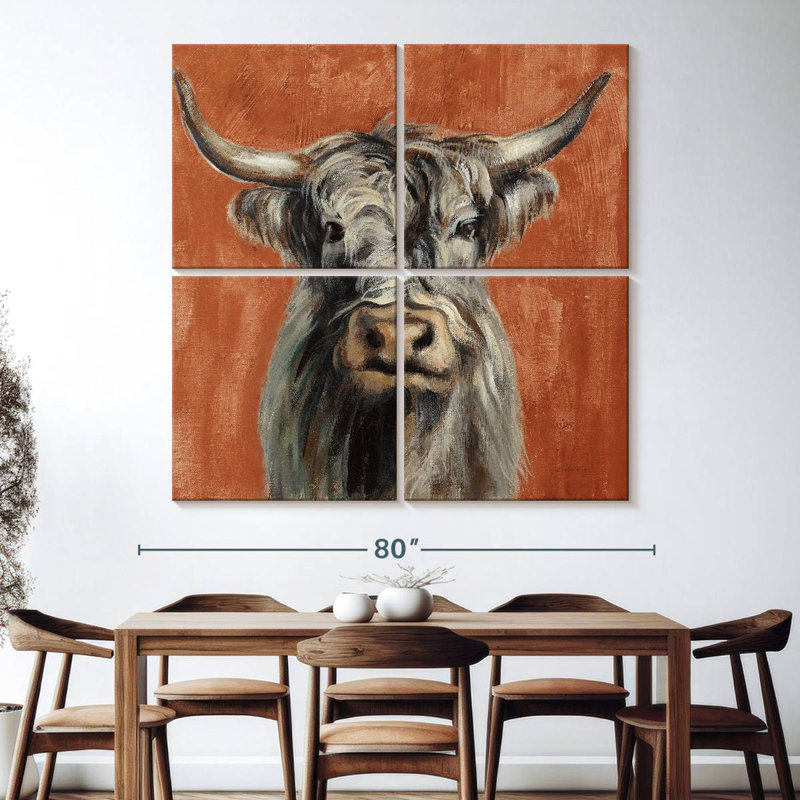 Brampt Highland Cow sur terre cuite, H 74 po x l 74 po