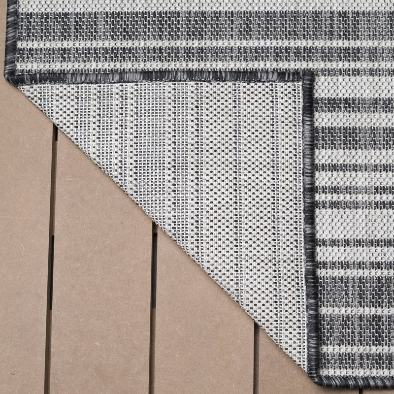 Tapis gris à rayures Waikiki, Rond 6 pi 7 po