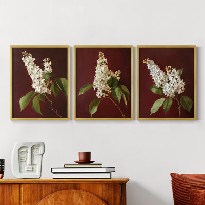 Série d'étude florale LXVII - ensemble de 3 estampes numériques encadrées - prêt à être accroché