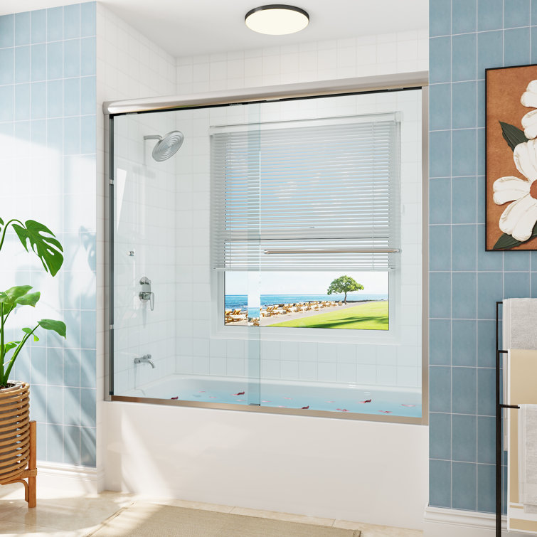 Castalia 55" - 59" W x 56" H Double Sliding Semi-Frameless Tub Door with Clear Glass