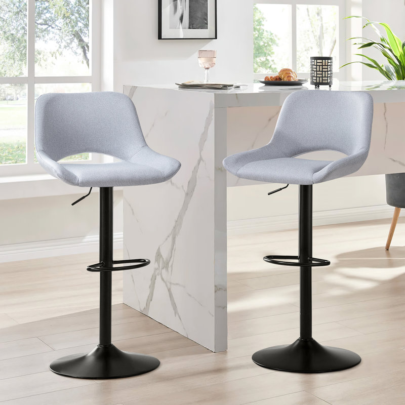 Linen Fabric Swivel Bar Stools Set With Adjustable Height (24.4"-34.3") , Gray/Fabric