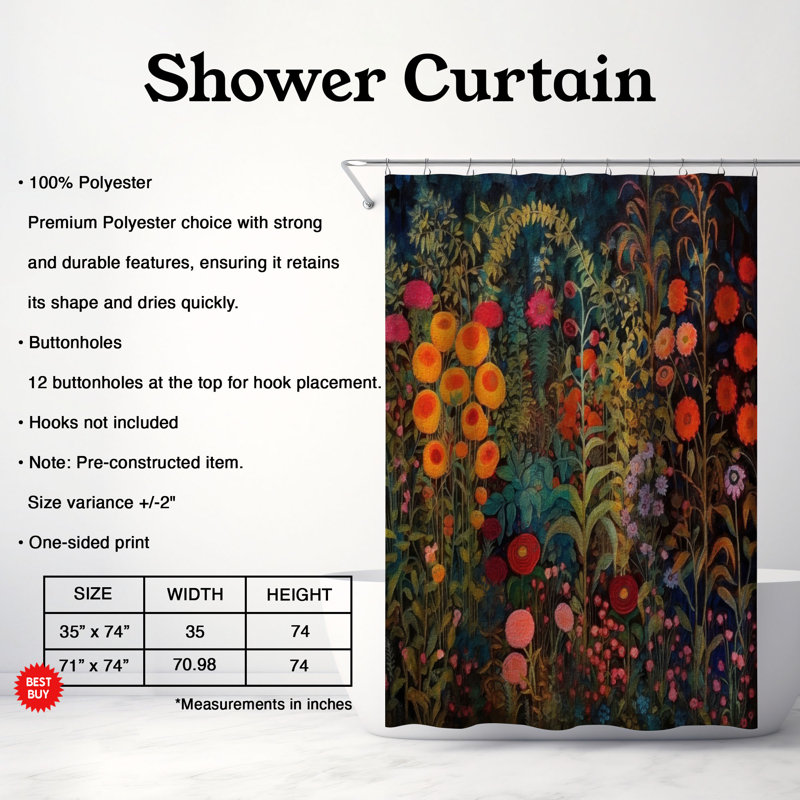 Rideau de douche Martain, H 74 po x l 71 po, Floral 1