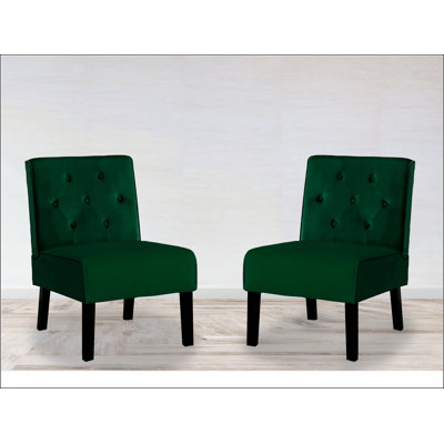 Elegant Living Room Armless Button Tufted Accent Chair with Velvet Fabric and High-Density Foam Cushion, Green