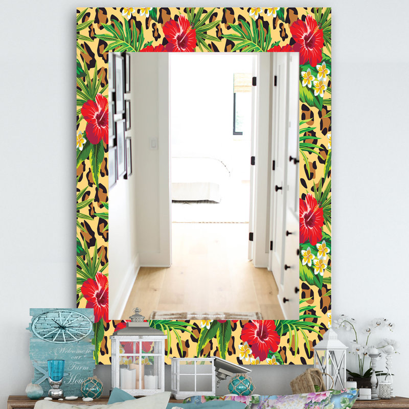 Miroir décoratif 1 bohémien et traditionnel leopard, H 24 po x l 32 po
