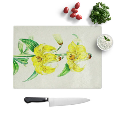 Glass Illustration of Yellow Lilies Chopping Board