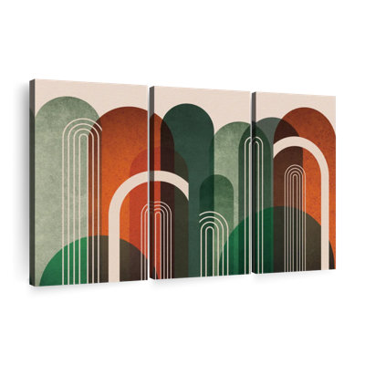 Mid-Century Arches Orange Green - ensemble de 3 toiles tendues