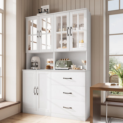 71" H X 47.2" W Kitchen Pantry With Bookcases, Glass Door Kitchen Hutch With Drawer And Spacious Countertops(AB) by Latitude Run