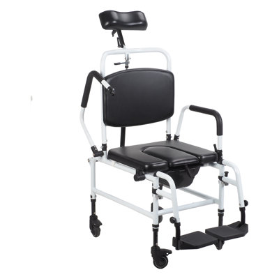 Reclining Shower Wheelchair, Rolling Shower Chair With Wheels, And Commode Wheelchair For Seniors, Disabled, Bariatric & Handicap - Padded Transfer Rolling Chairs With Arms