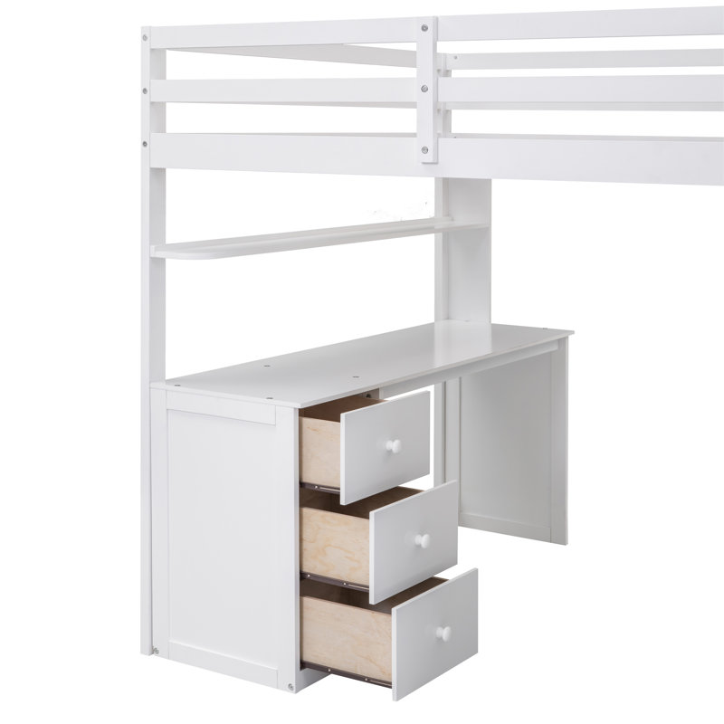 Lit mezzanine avec tiroirs, bureau, garde-robe, structure en bois robuste, solution pratique et pratique de rangement et d'étude