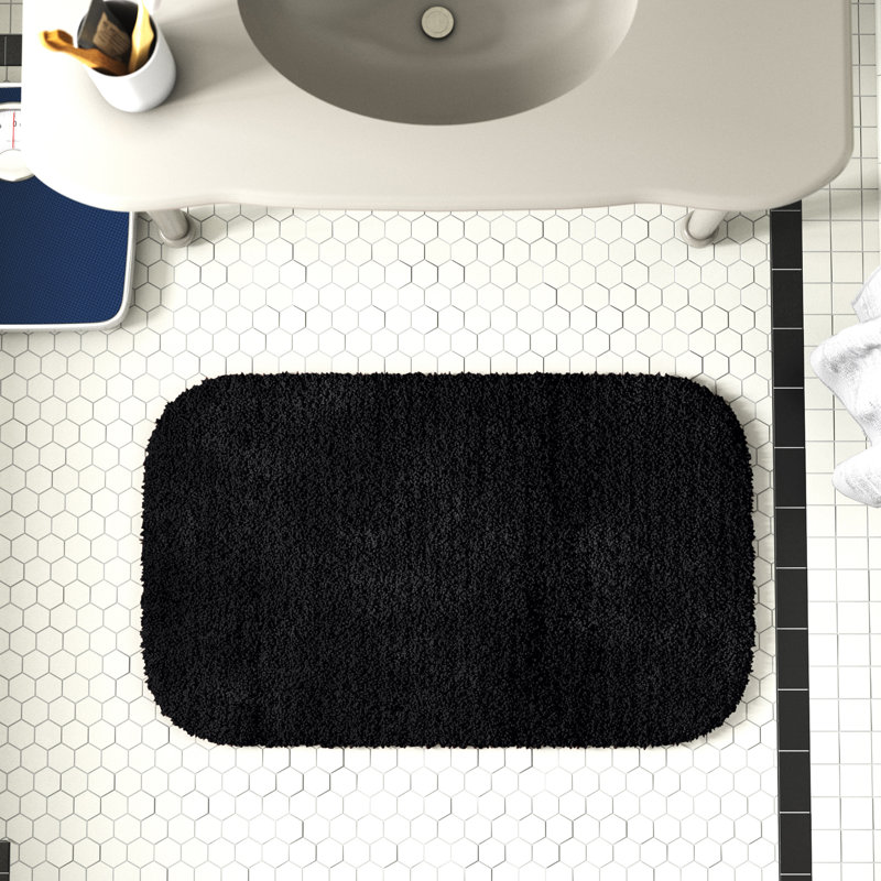 Mccluney Soft Nylon Machine Washable Non- Slip Bath Rug/Mat, 30" W x 50" L, Black
